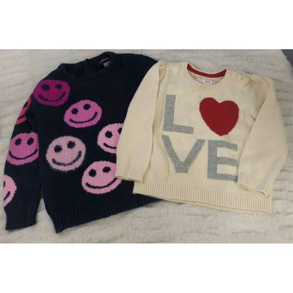 Adorable Kids' Sweater Set: 'LOVE' Design & Smiley Face Pattern‎ 12-18 Mths 626